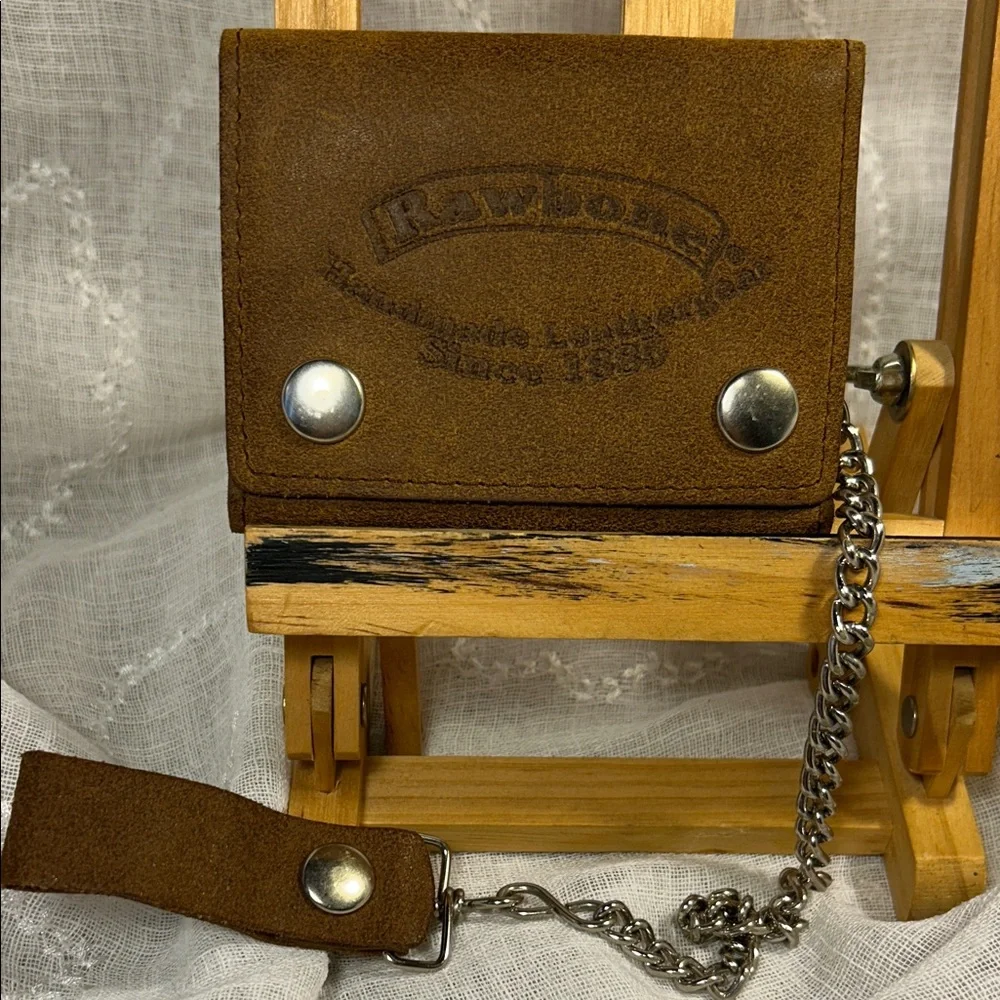 NWT Rawbone handmade trifold wallet with chain